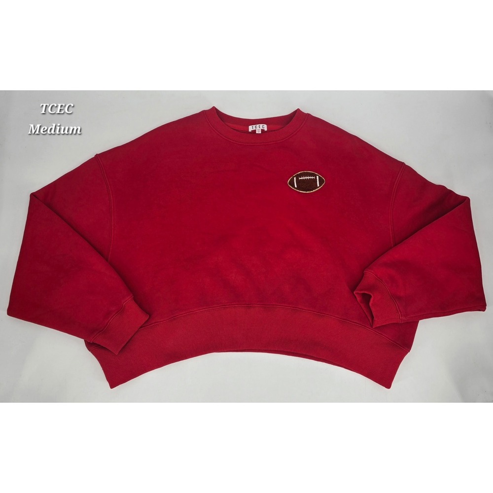 TCEC True Red Oversized Football Patch Sweatshirt Medium Game Day Varsity